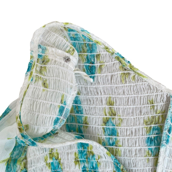 Zimmermann Silk Green White Floral Smocked Babydoll Mini Dress Size 1 M No Liner - Picture 15 of 16